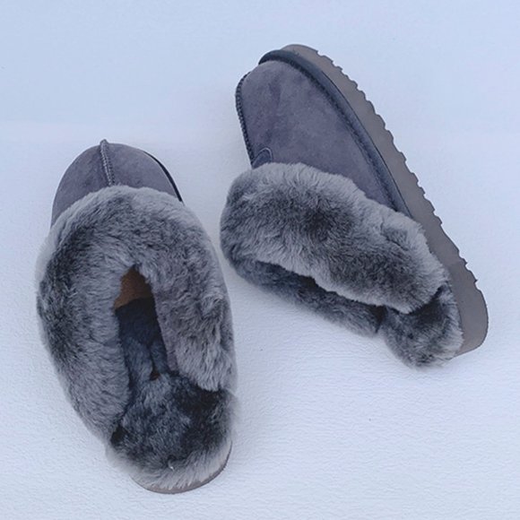 Noblag Grey Sheepskin Slippers Wool Winter For Men And Women - Picture 2 of 3